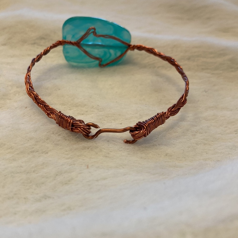 Artisan Delicate turquoise bead and braided copper wire bracelet  Handmade